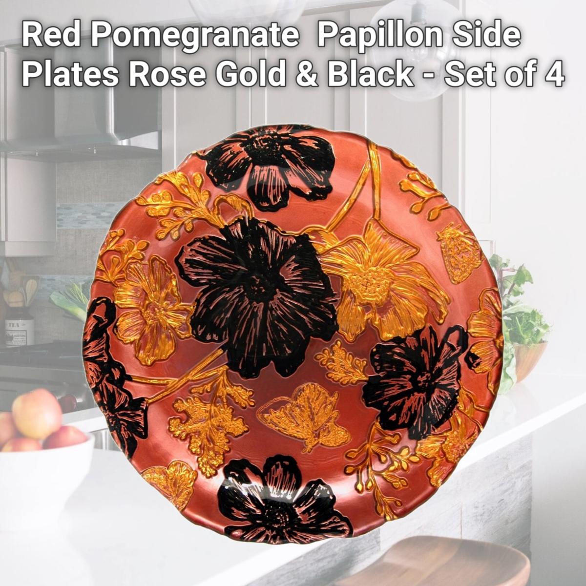 Picture of Red Pomegranate 4403-4 Papillon Side Plates, Rose, Gold & Black - Set of 4
