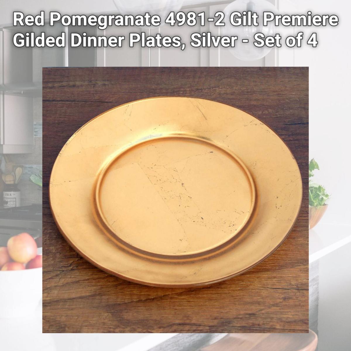 Picture of Red Pomegranate 4981-2 Gilt Premiere Gilded Dinner Plates, Silver - Set of 4