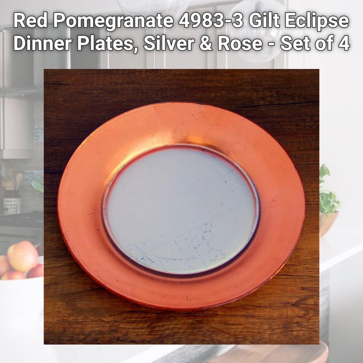 Picture of Red Pomegranate 4983-3 Gilt Eclipse Dinner Plates, Silver & Rose - Set of 4