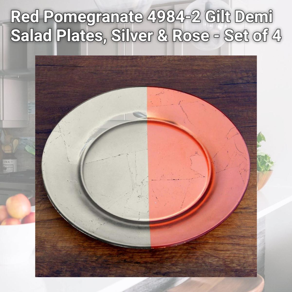 Picture of Red Pomegranate 4984-2 Gilt Demi Salad Plates, Silver & Rose - Set of 4