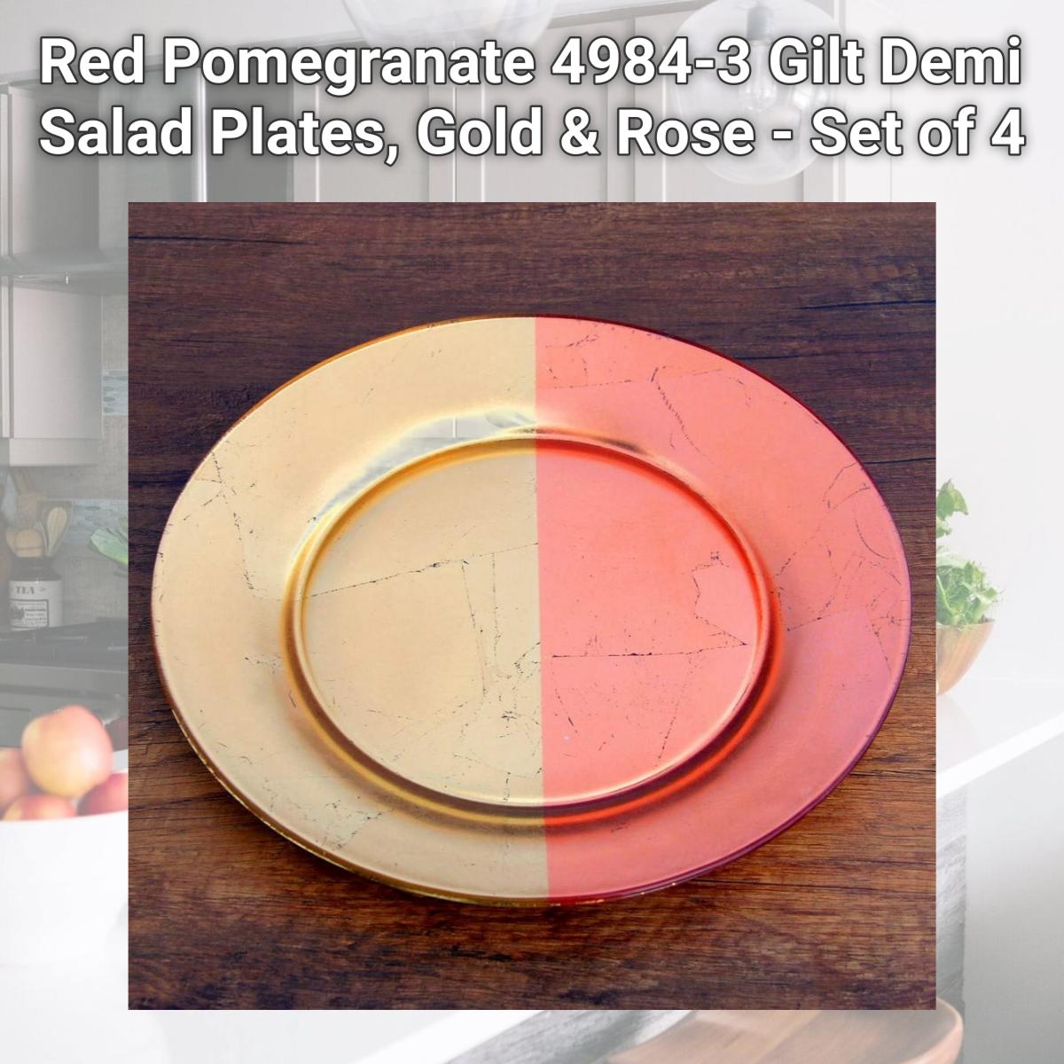 Picture of Red Pomegranate 4984-3 Gilt Demi Salad Plates, Gold & Rose - Set of 4
