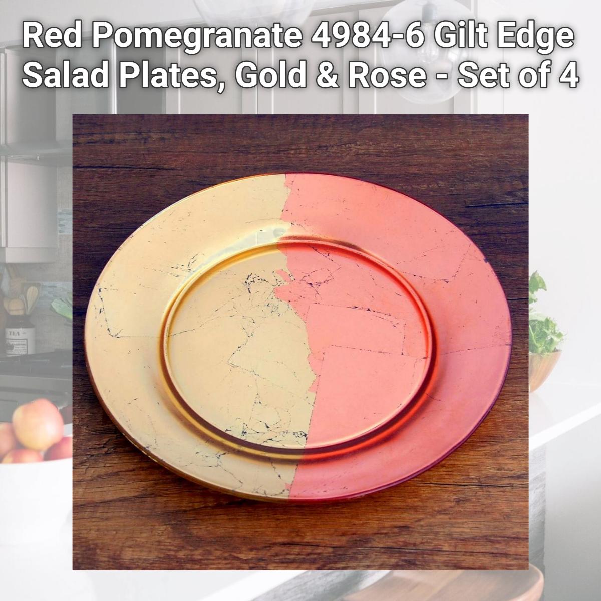 Picture of Red Pomegranate 4984-6 Gilt Edge Salad Plates, Gold & Rose - Set of 4
