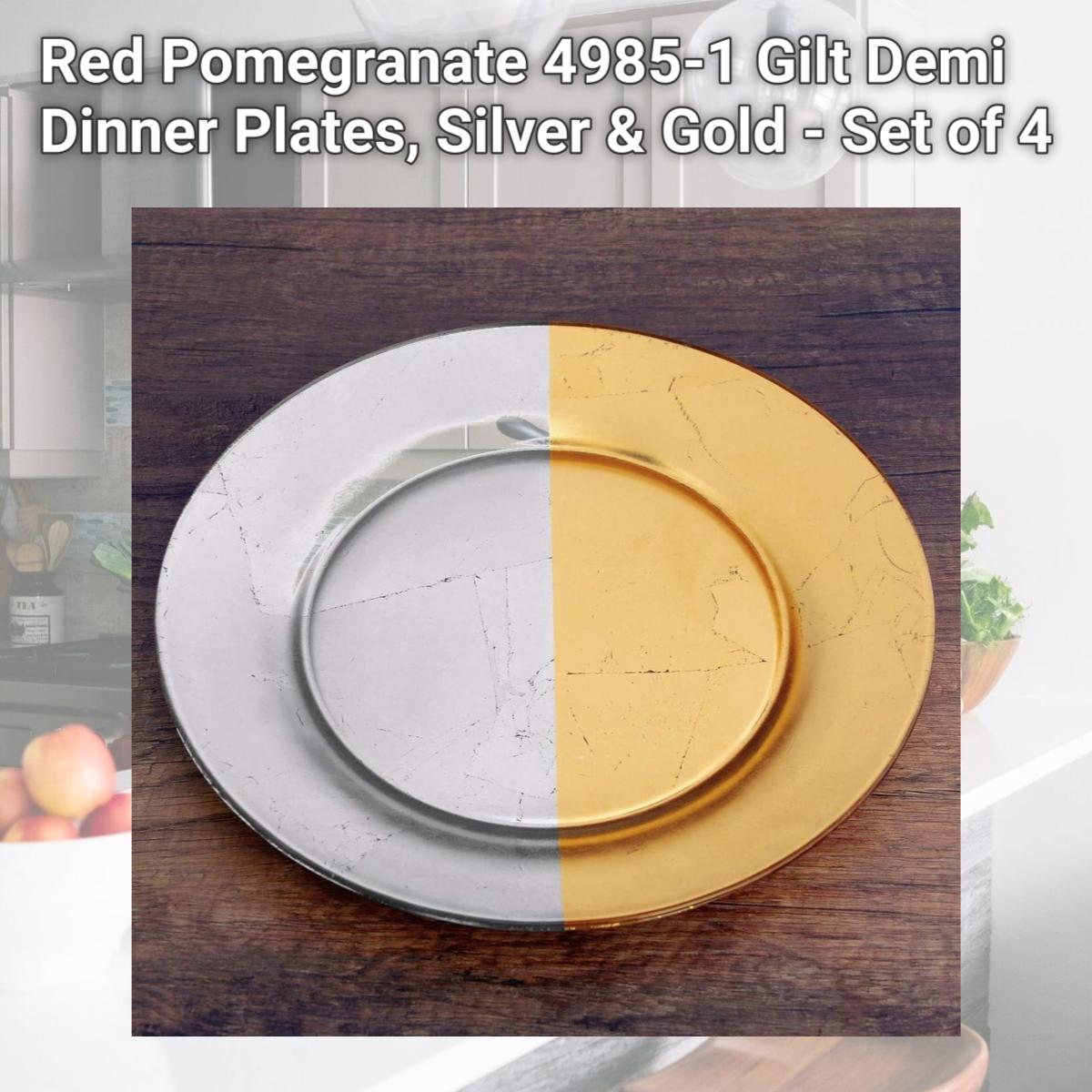 Picture of Red Pomegranate 4985-1 Gilt Demi Dinner Plates, Silver & Gold - Set of 4