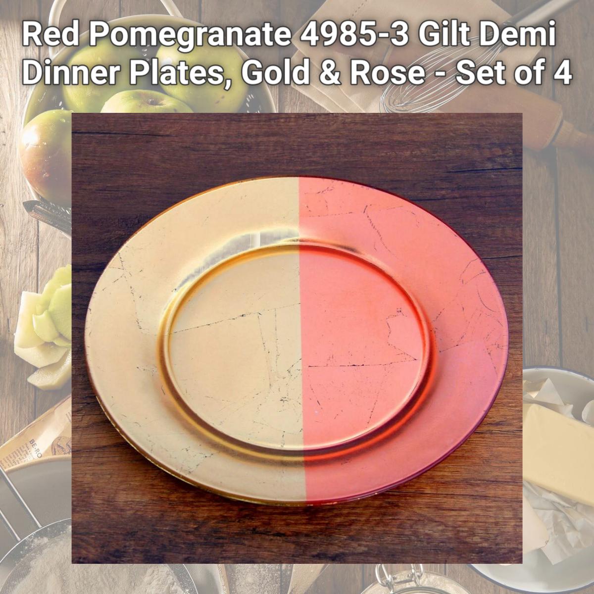 Picture of Red Pomegranate 4985-3 Gilt Demi Dinner Plates, Gold & Rose - Set of 4