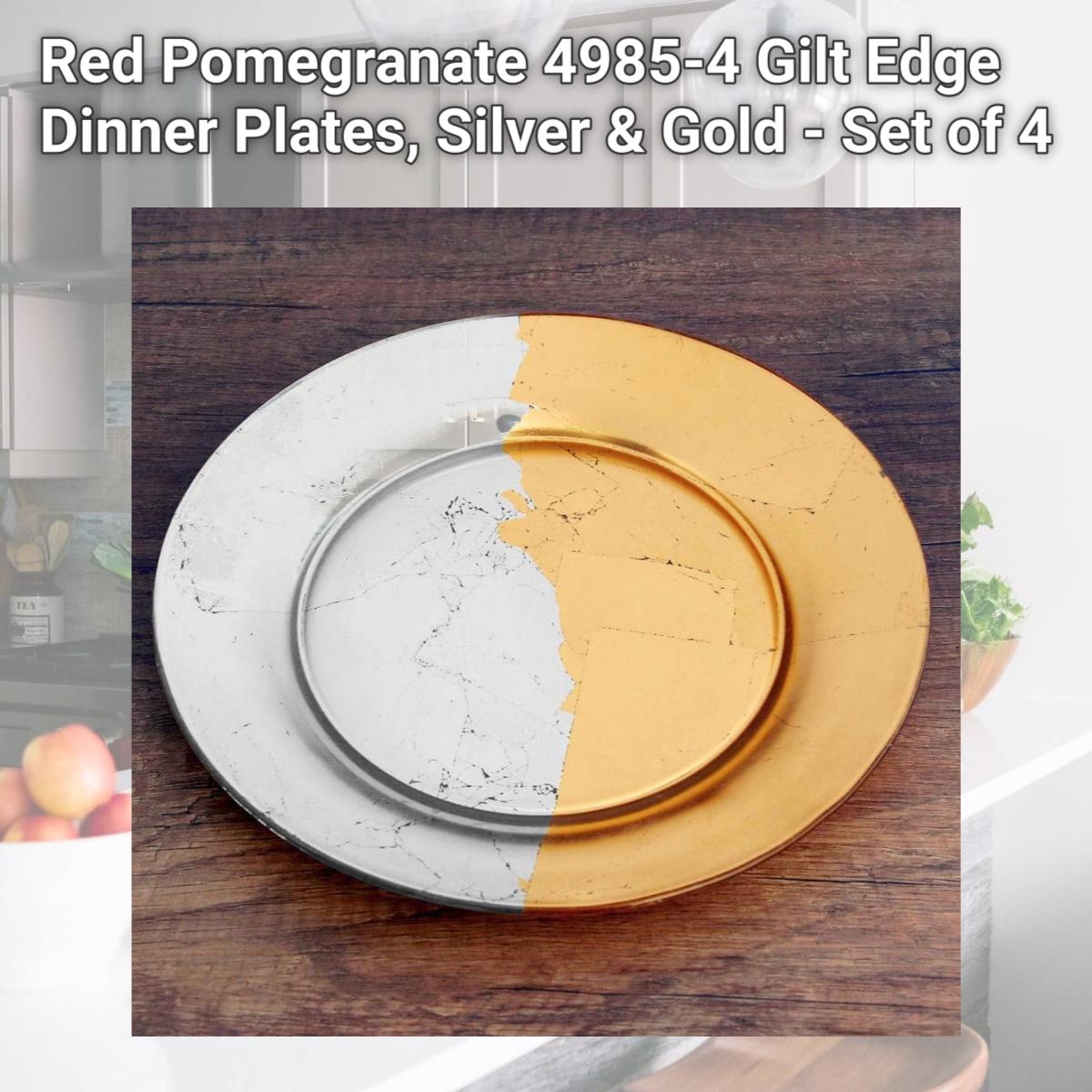 Picture of Red Pomegranate 4985-4 Gilt Edge Dinner Plates, Silver & Gold - Set of 4