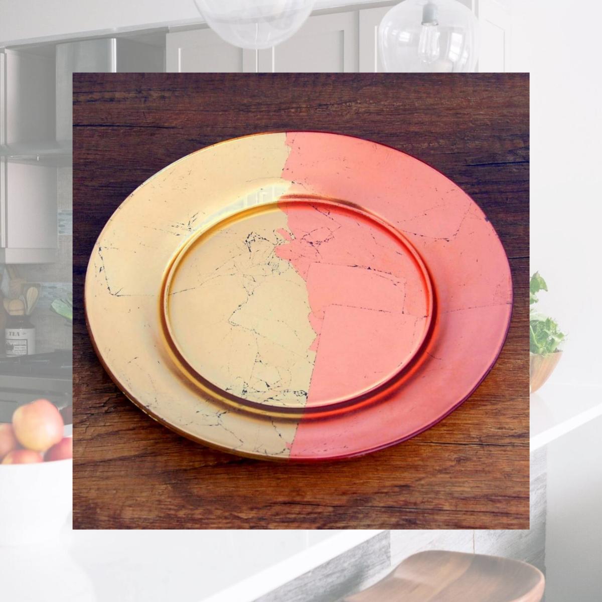 Picture of Red Pomegranate 4985-6 Gilt Edge Dinner Plates, Gold & Rose - Set of 4