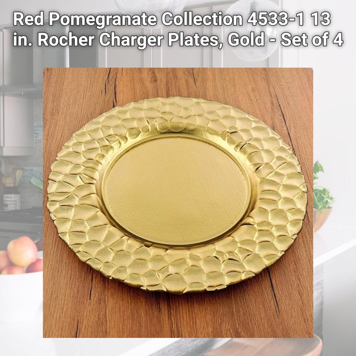 Picture of Red Pomegranate Collection 4533-1 13 in. Rocher Charger Plates, Gold - Set of 4