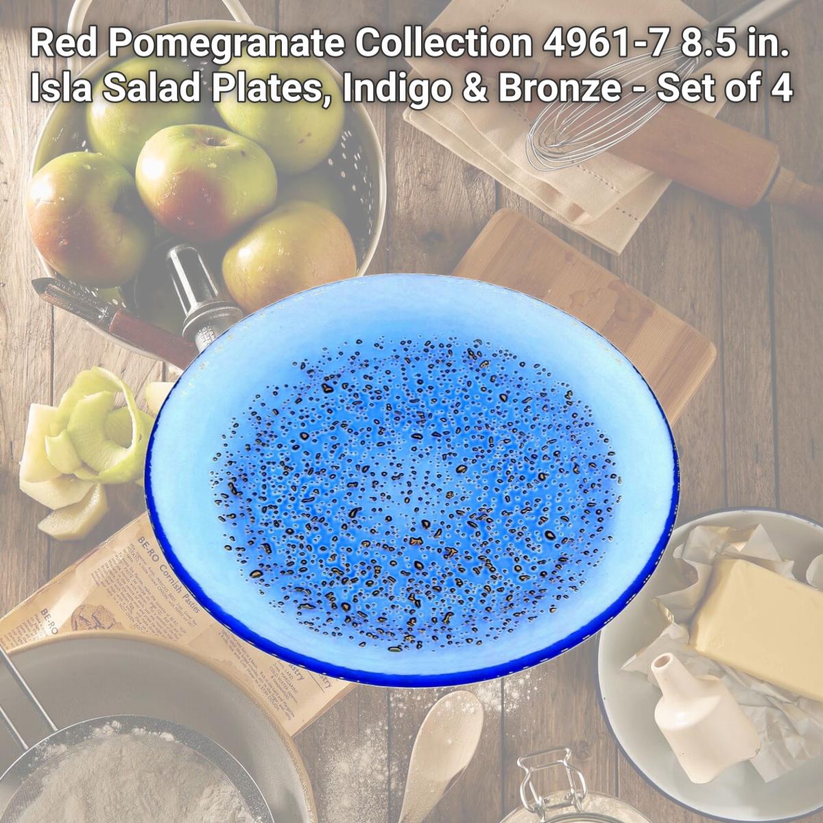 Picture of Red Pomegranate Collection 4961-7 8.5 in. Isla Salad Plates, Indigo & Bronze - Set of 4