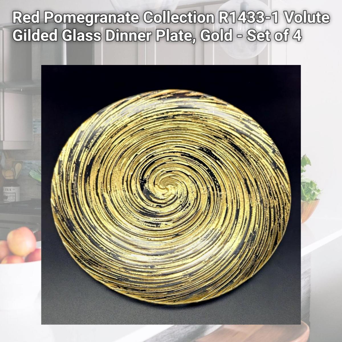 Picture of Red Pomegranate Collection R1433-1 Volute Gilded Glass Dinner Plate, Gold - Set of 4