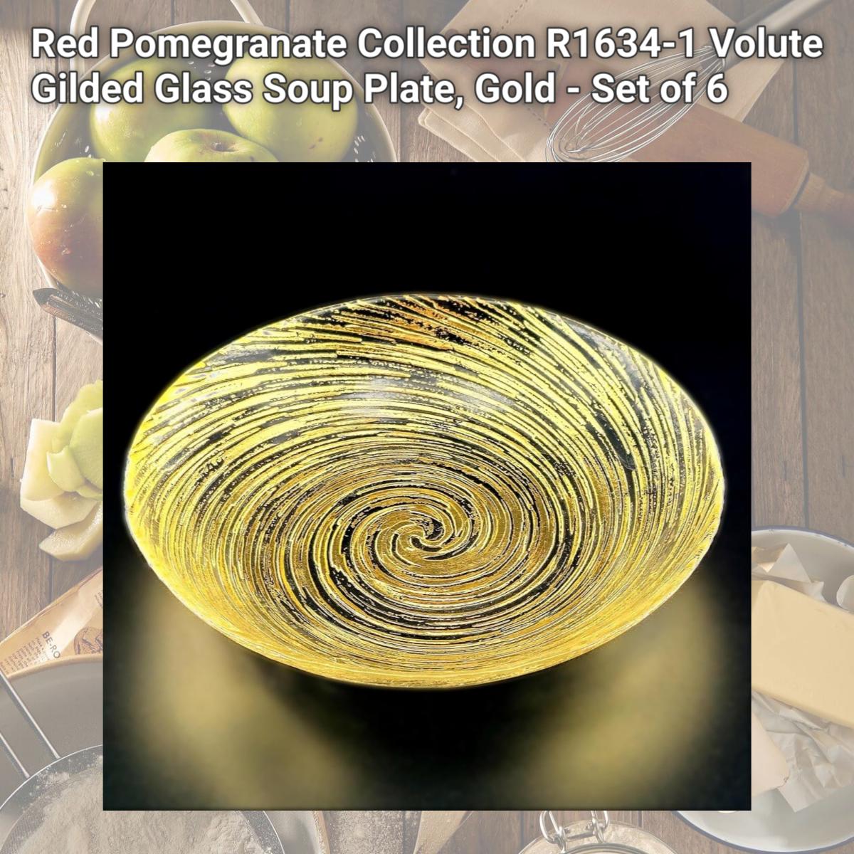 Picture of Red Pomegranate Collection R1634-1 Volute Gilded Glass Soup Plate, Gold - Set of 6
