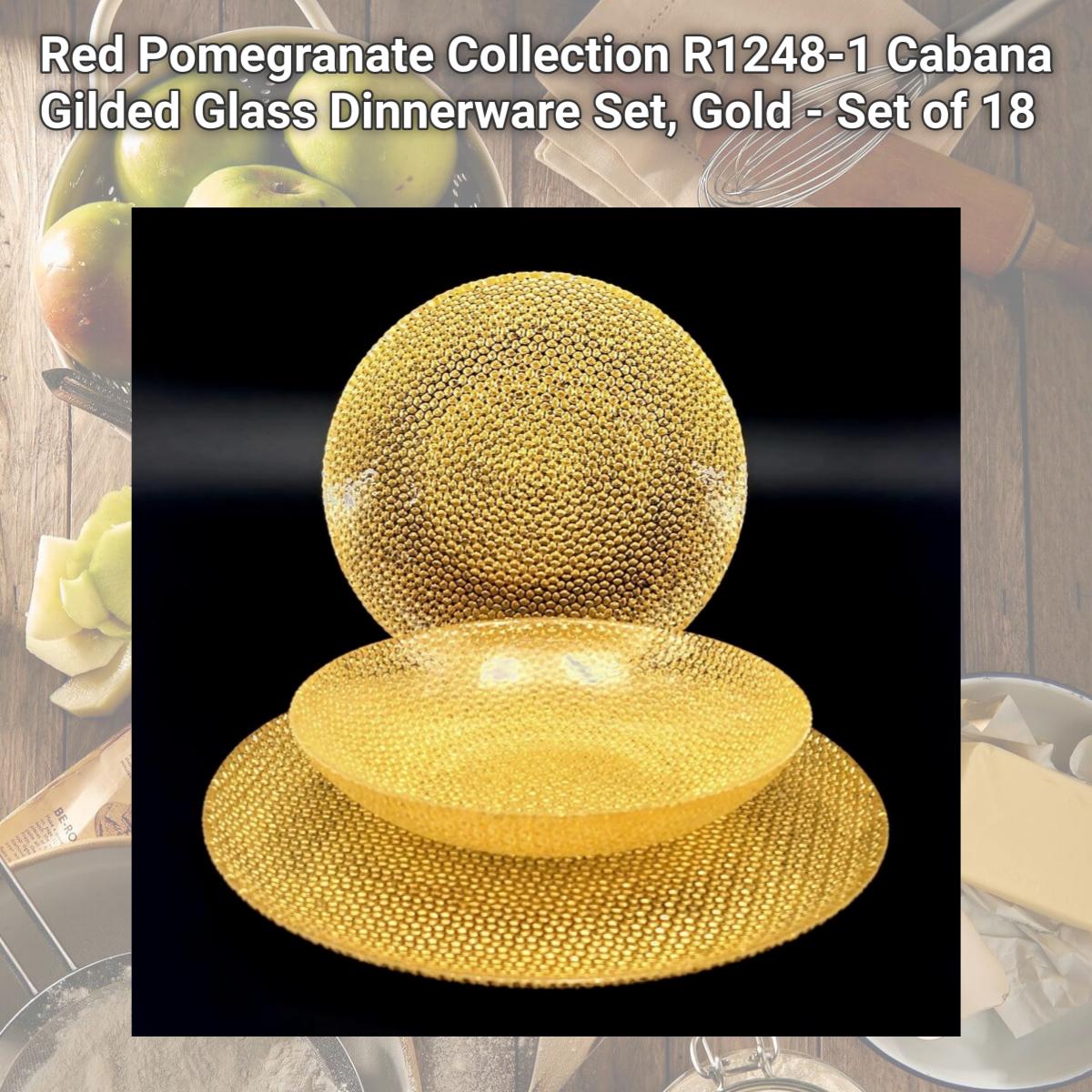 Picture of Red Pomegranate Collection R1248-1 Cabana Gilded Glass Dinnerware Set, Gold - Set of 18