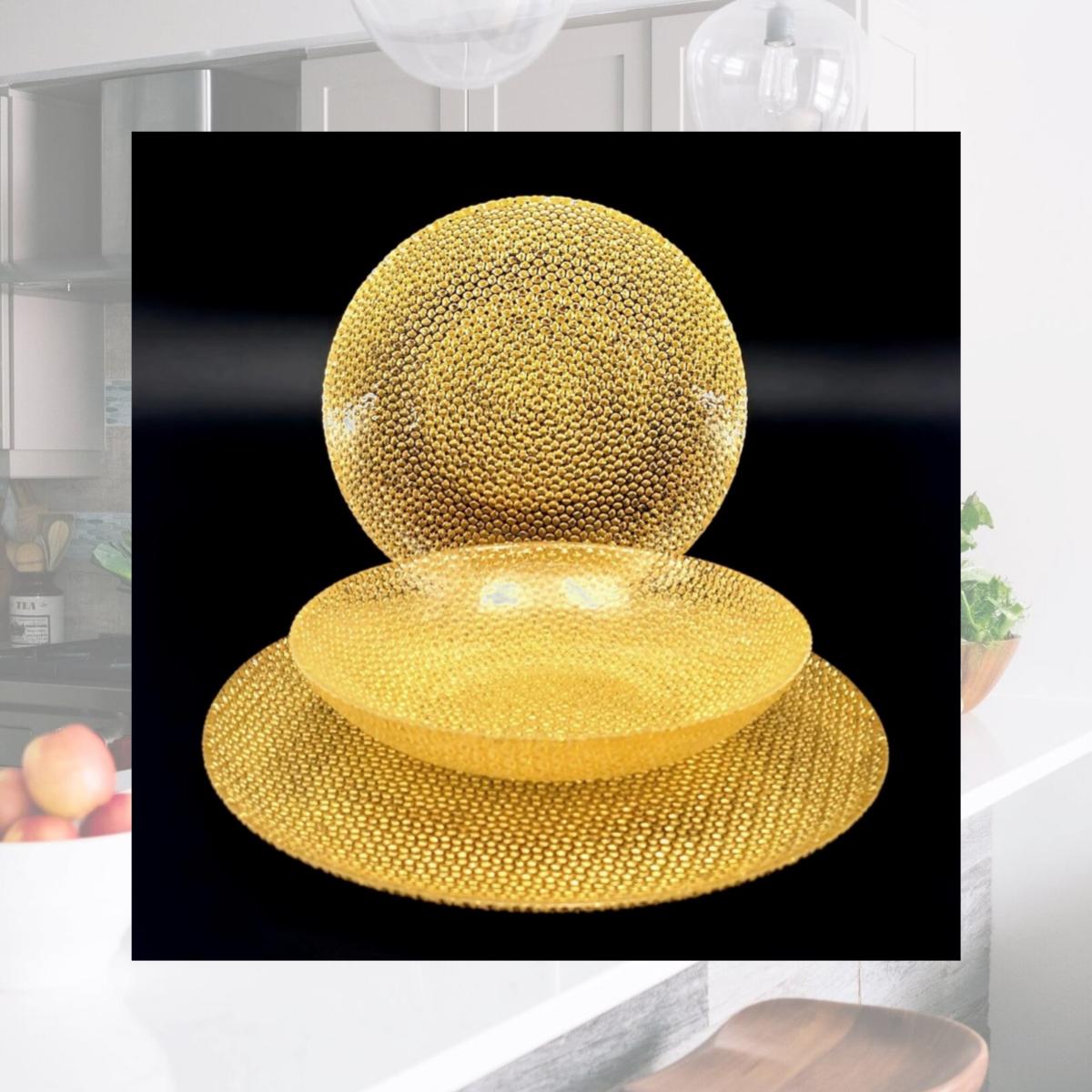 Picture of Red Pomegranate Collection R1248-1 Cabana Gilded Glass Dinnerware Set, Gold - Set of 18