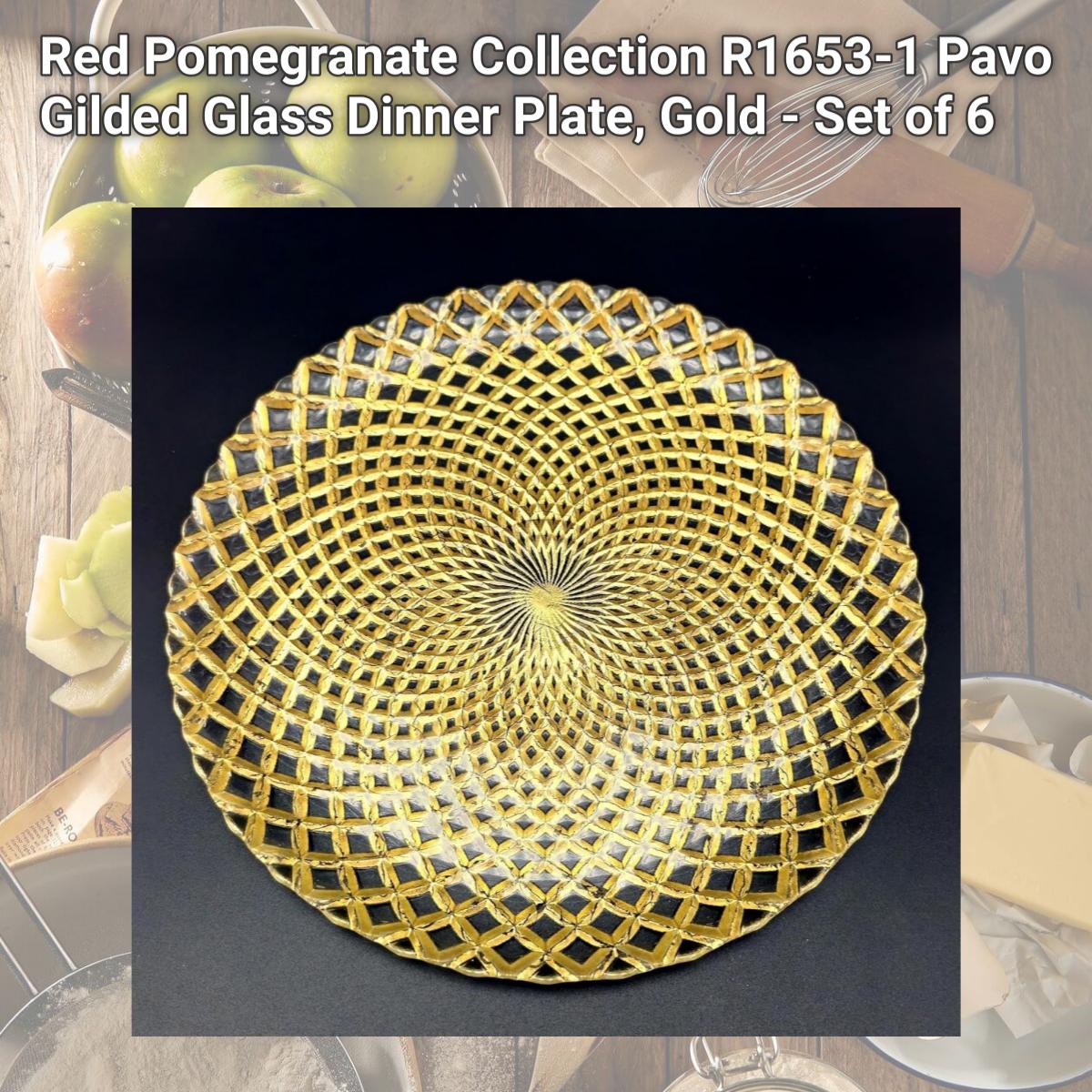 Picture of Red Pomegranate Collection R1653-1 Pavo Gilded Glass Dinner Plate, Gold - Set of 6