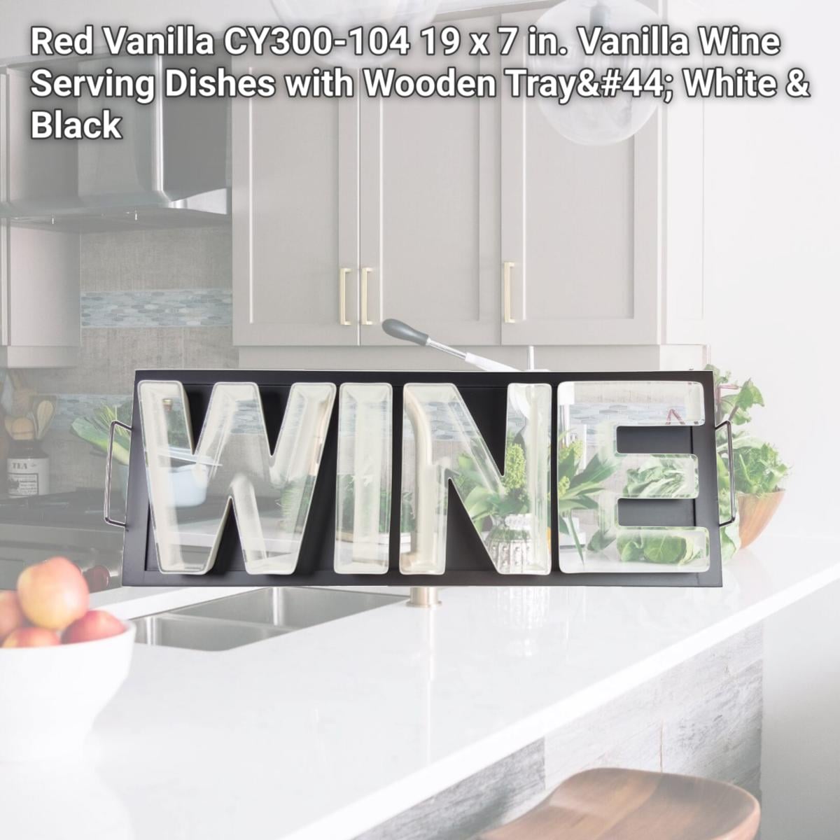 Picture of Red Vanilla CY300-104 19 x 7 in. Vanilla Wine Serving Dishes with Wooden Tray, White & Black