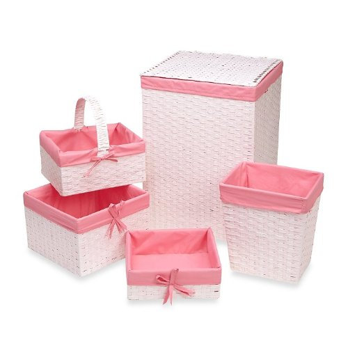 7200whpk Hamper & Basket Set, White & Pink - 5 Piece