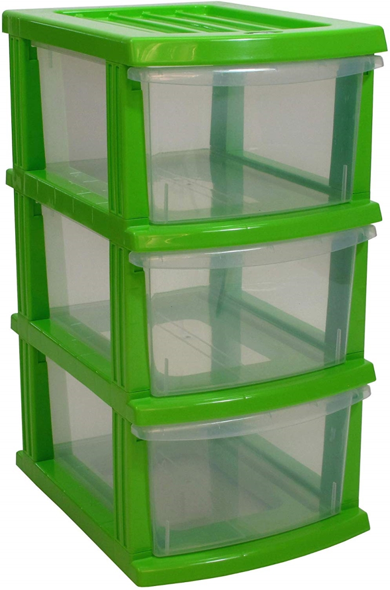 7413lg A3 S Series 3 Kids Clear Drawer Storage Organiser, Lime Green