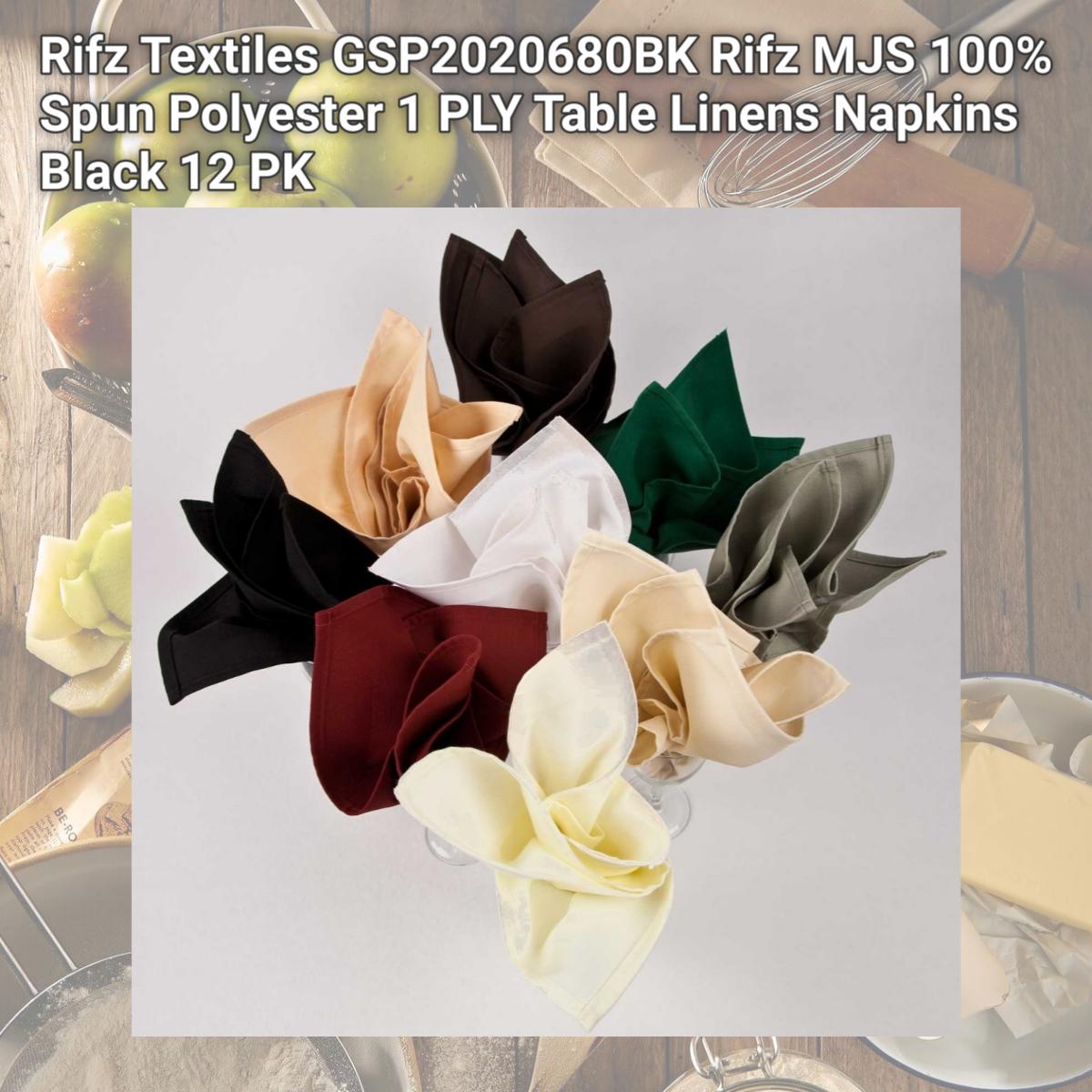 Picture of Rifz Textiles GSP2020680BK Rifz MJS 100% Spun Polyester 1 PLY Table Linens Napkins Black 12 PK
