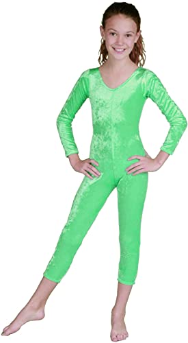 Girls Velvet Unitard, Lime - Small 5-6