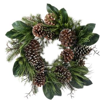 Mtx54988-nagr 28 In. Mixed Pine, Magnolia Leaf & Large Cone Wreath - Natural Green