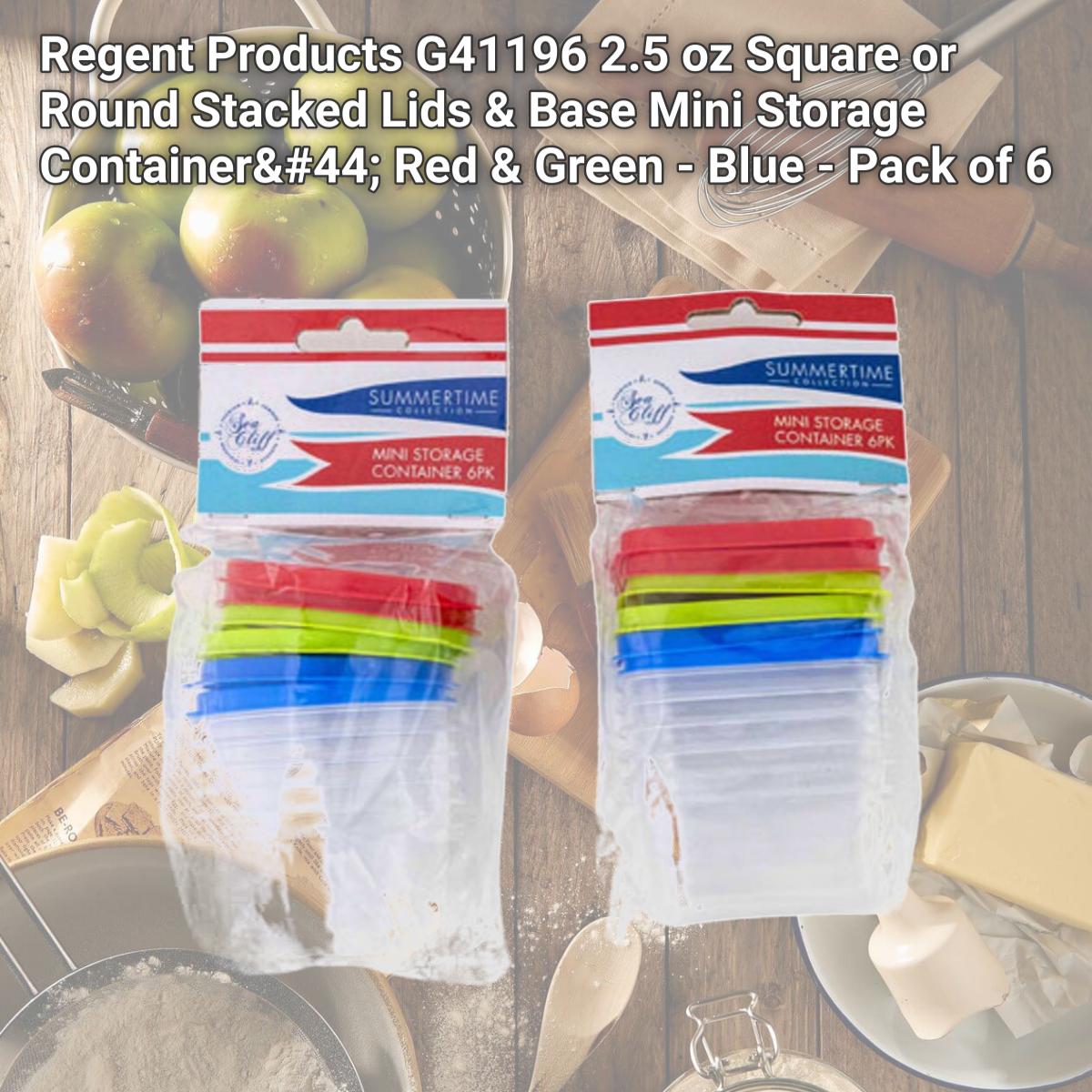 Picture of Regent Products G41196 2.5 oz Square or Round Stacked Lids & Base Mini Storage Container, Red & Green - Blue - Pack of 6