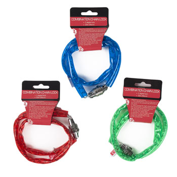 G09401 22 In. Red, Green & Blue 3 Digit Lock Chain Cable - Pack Of 36