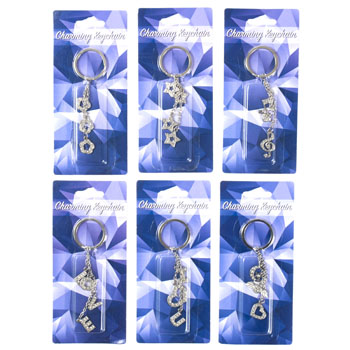 G15769cs Rhinestone Charm Keychain, 6 Assorted Styles - Pack Of 36