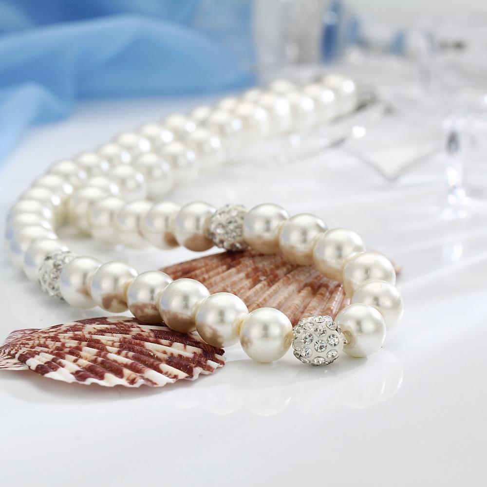 Picture of Alily Jewelry HZS-S1479 Pearl & Shamballa Jewelry Set with Austrian Crystals in 18K White Gold Plated - 3 Piece