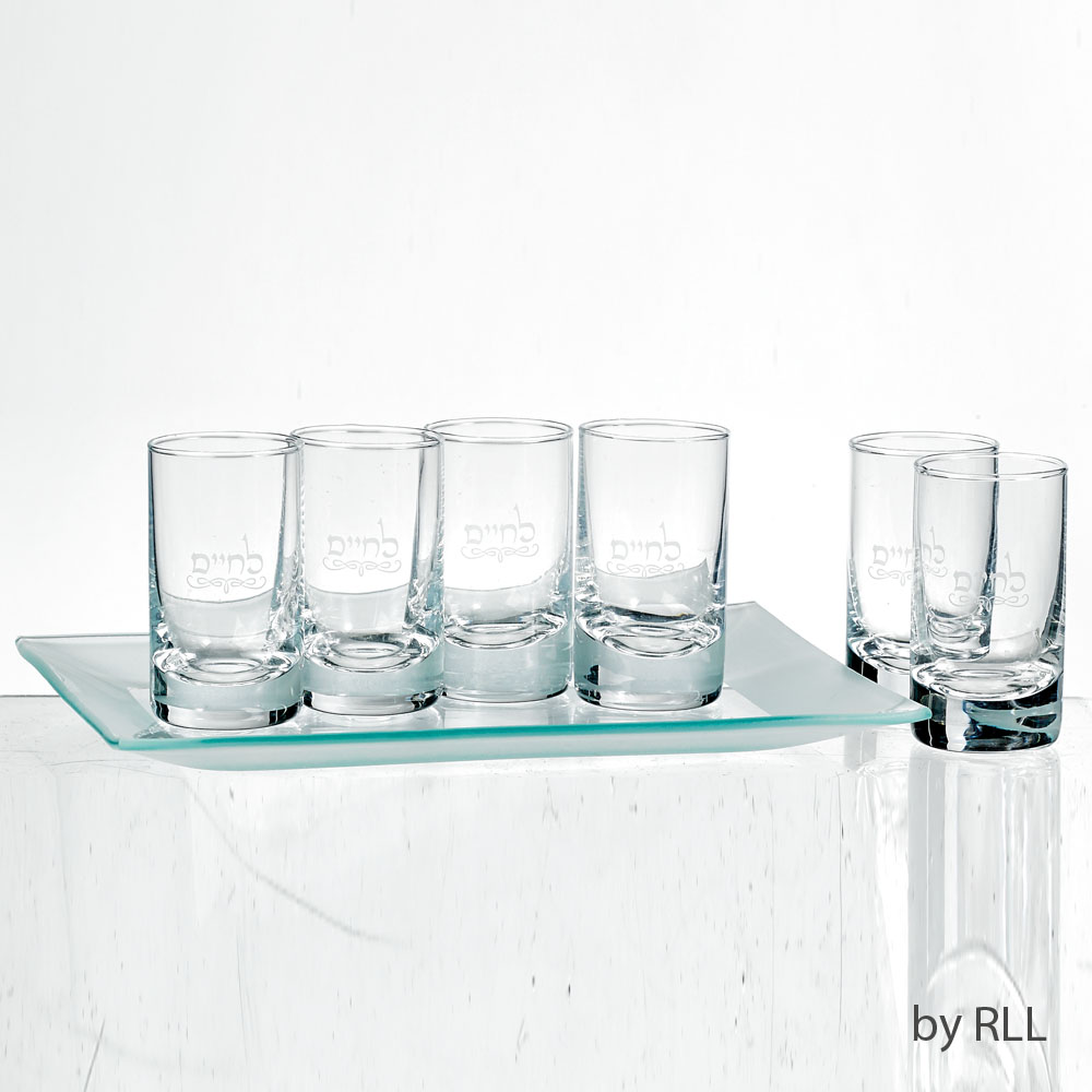 Kcgl-set Lchaim Cordial Set Of 6 Glasses With Frosted Tray