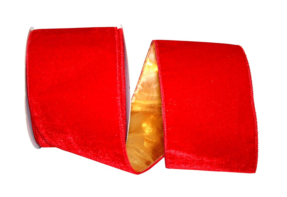 UPC 740078000020 product image for 93078W-994-10F 4 in. 10 Yards Plush Velvet Gold Back Wired Edge Ribbon, Red  | upcitemdb.com