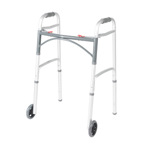 Deluxe Two Button Folding Walker With 5 In. Wheels, Silver