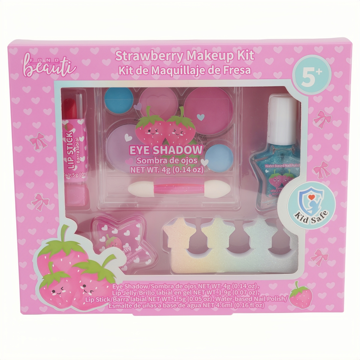 XP332 Strawberry Kids Makeup Kit with Eye Shadow, Lipstick, Lip Jelly & Water-Based Nail Polish, Ages 5+