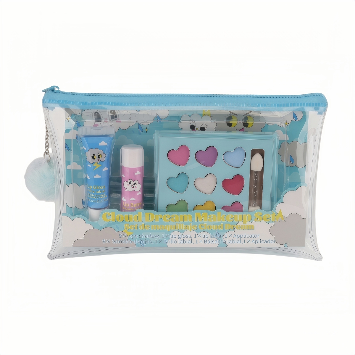 XP095 Cloud Dream Kids Makeup Set with 9-Color Eyeshadow, Lip Gloss & Lip Balm