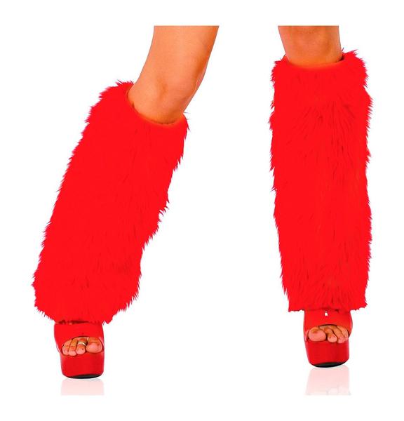 C121-red-o-s Womens Fur Leg Warmer, Red - One Size