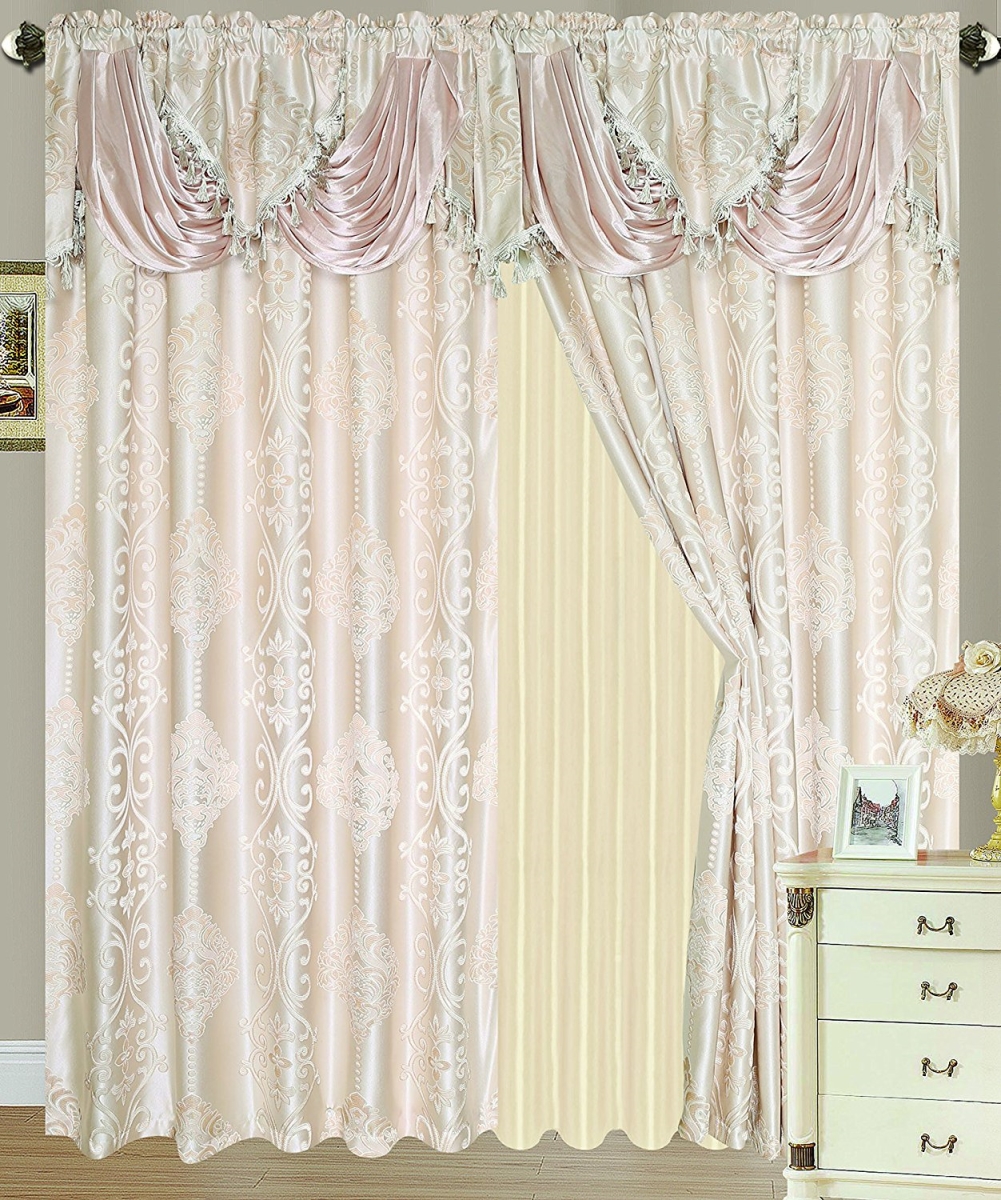 Pnr05305 Rosetta Jacquard 54 X 84 In. Single Curtain Panel With Attached 18 In. Valance, Beige