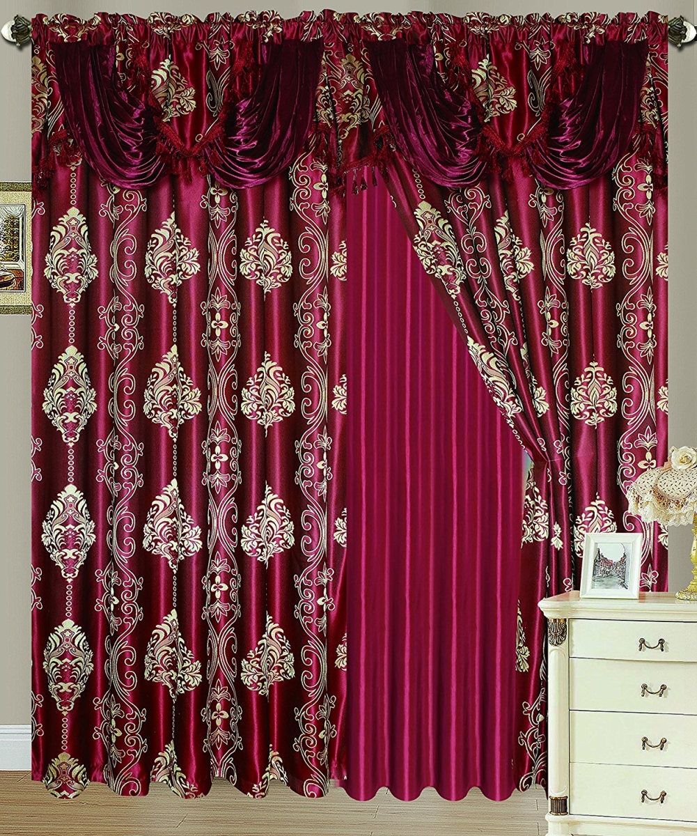 Pnr05313 Rosetta Jacquard 54 X 84 In. Single Curtain Panel With Attached 18 In. Valance, Burgundy