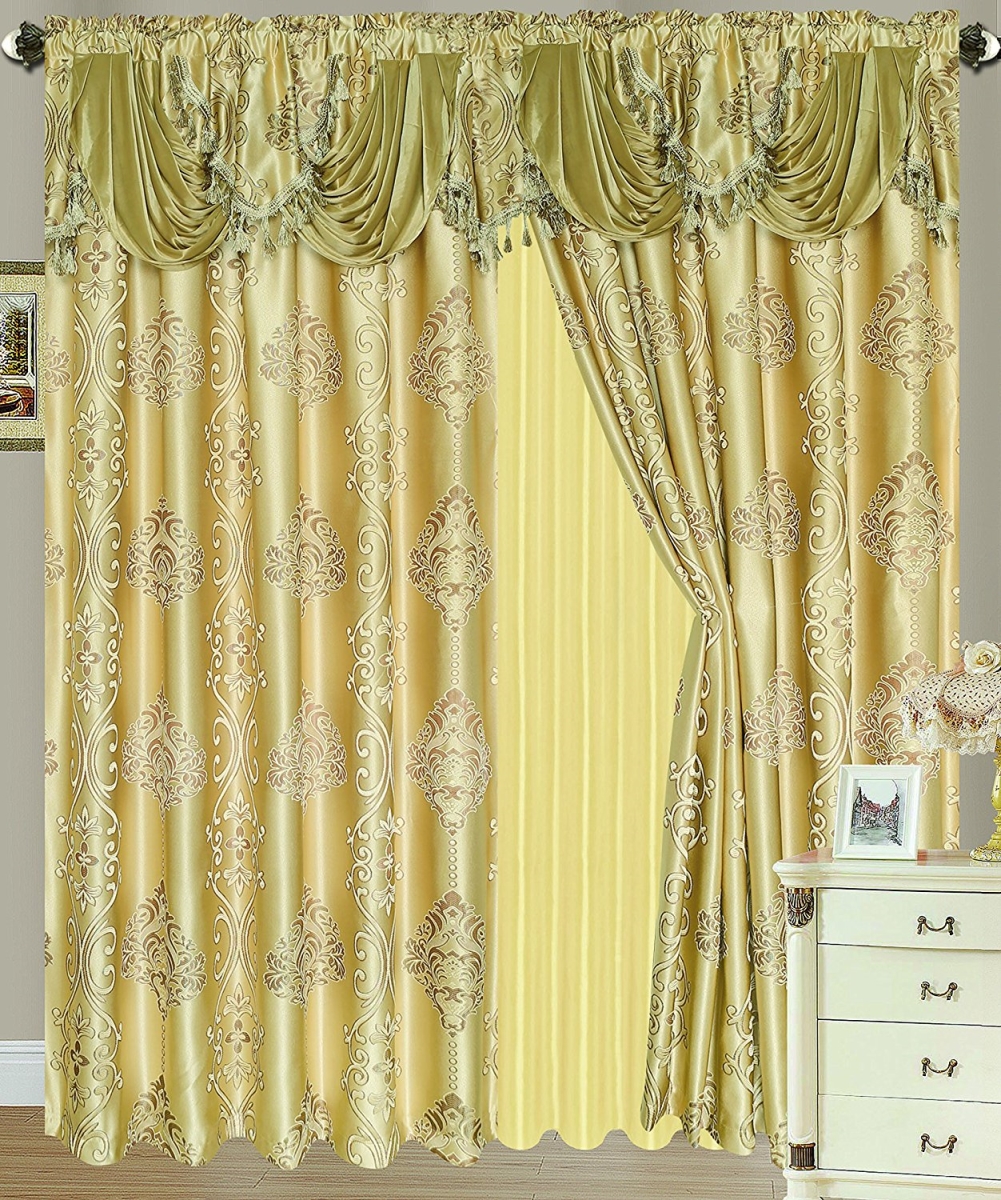 Pnr05331 Rosetta Jacquard 54 X 84 In. Single Curtain Panel With Attached 18 In. Valance, Gold
