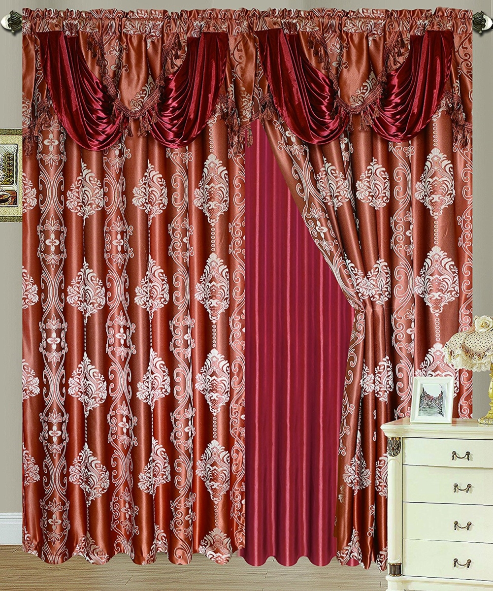 Pnr05330 Rosetta Jacquard 54 X 84 In. Single Curtain Panel With Attached 18 In. Valance, Ginger
