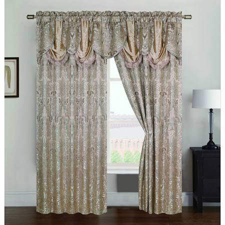 Png10790 Gina Jacquard 54 X 84 In. Rod Pocket Curtain Panel With Attached 18 In. Valance, Taupe