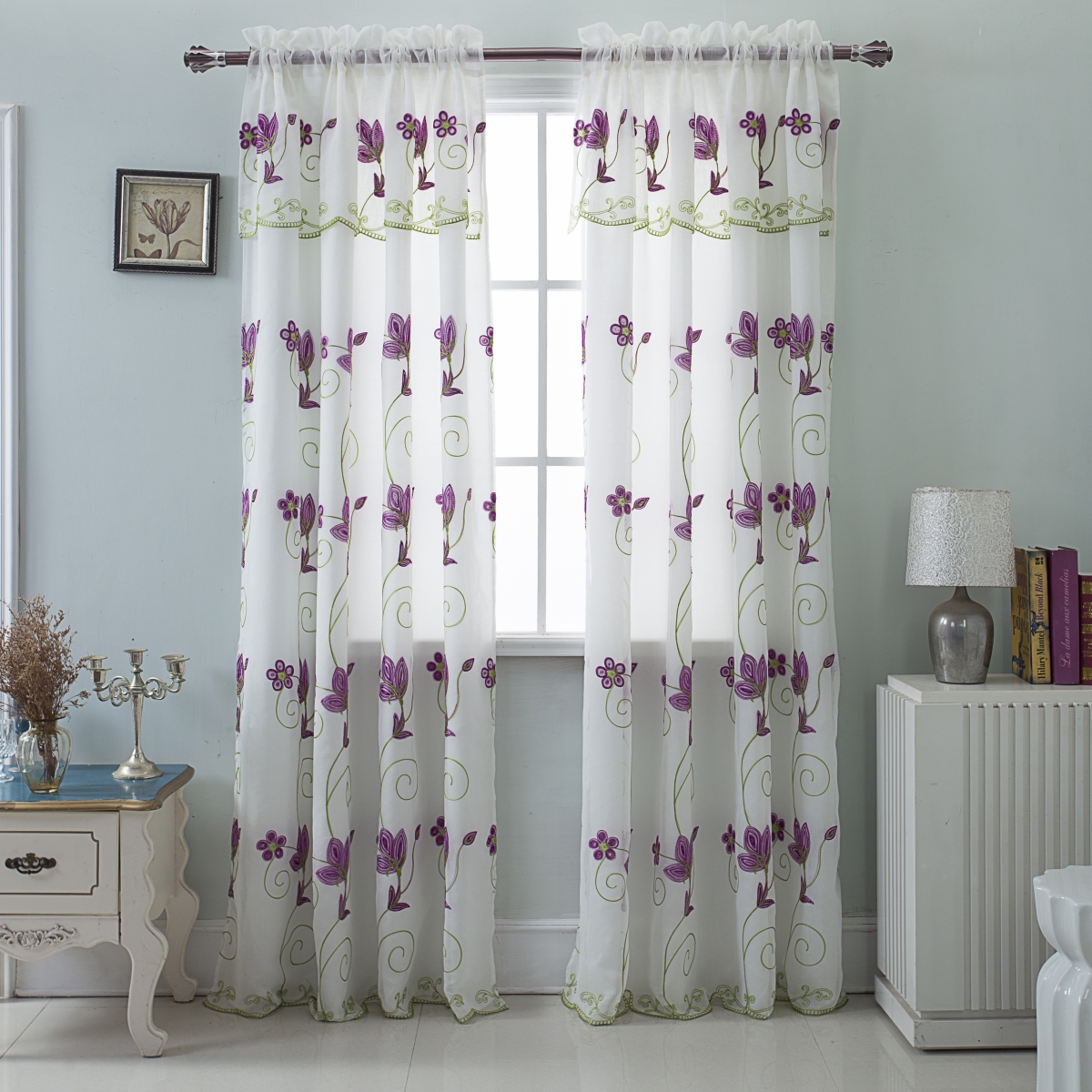 Pnv17174 54 X 84 In. Vittoria Embroidered Satin Layered Rod Pocket Single Curtain Panel With Attached 18 In. Valance, Purple