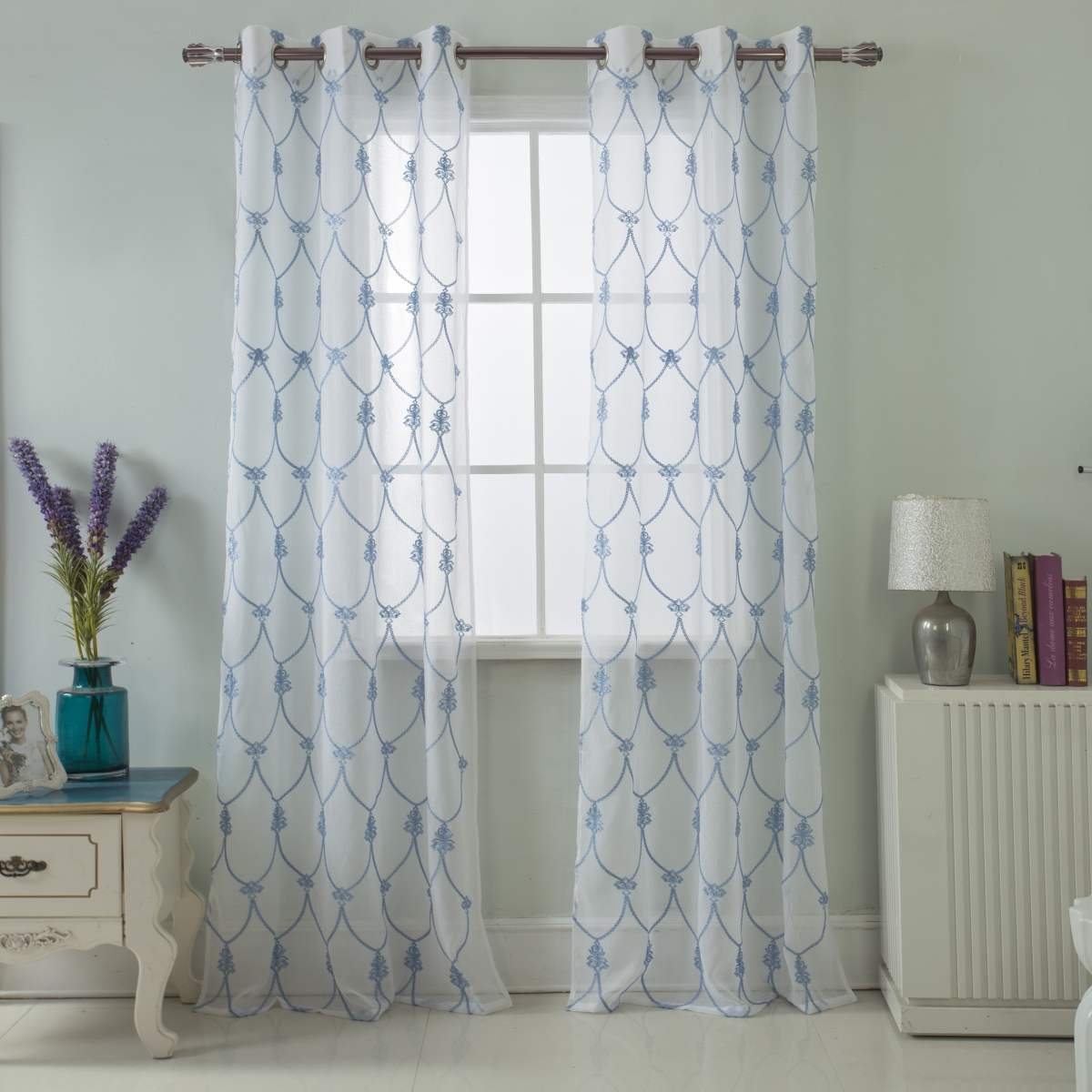 Pnw16996 76 X 84 In. Westgate Embroidered Grommet Curtain Panel, Wedgewood - Set Of 2