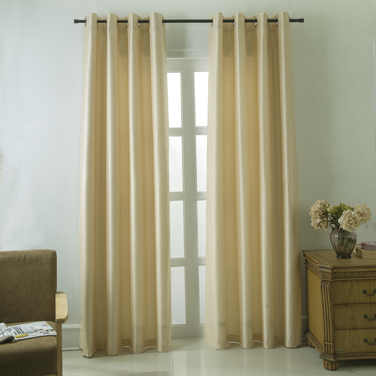 Pns18505 Shelton Faux Silk Room Darkening Grommet Single Curtain Panel In Beige - 54 X 84 In.