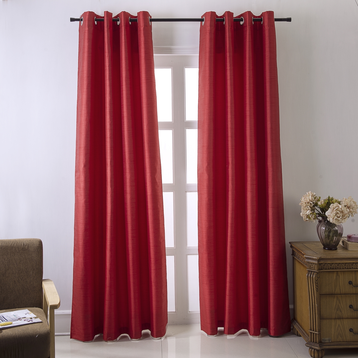 Pns18577 Shelton Faux Silk Room Darkening Grommet Single Curtain Panel In Red - 54 X 84 In.