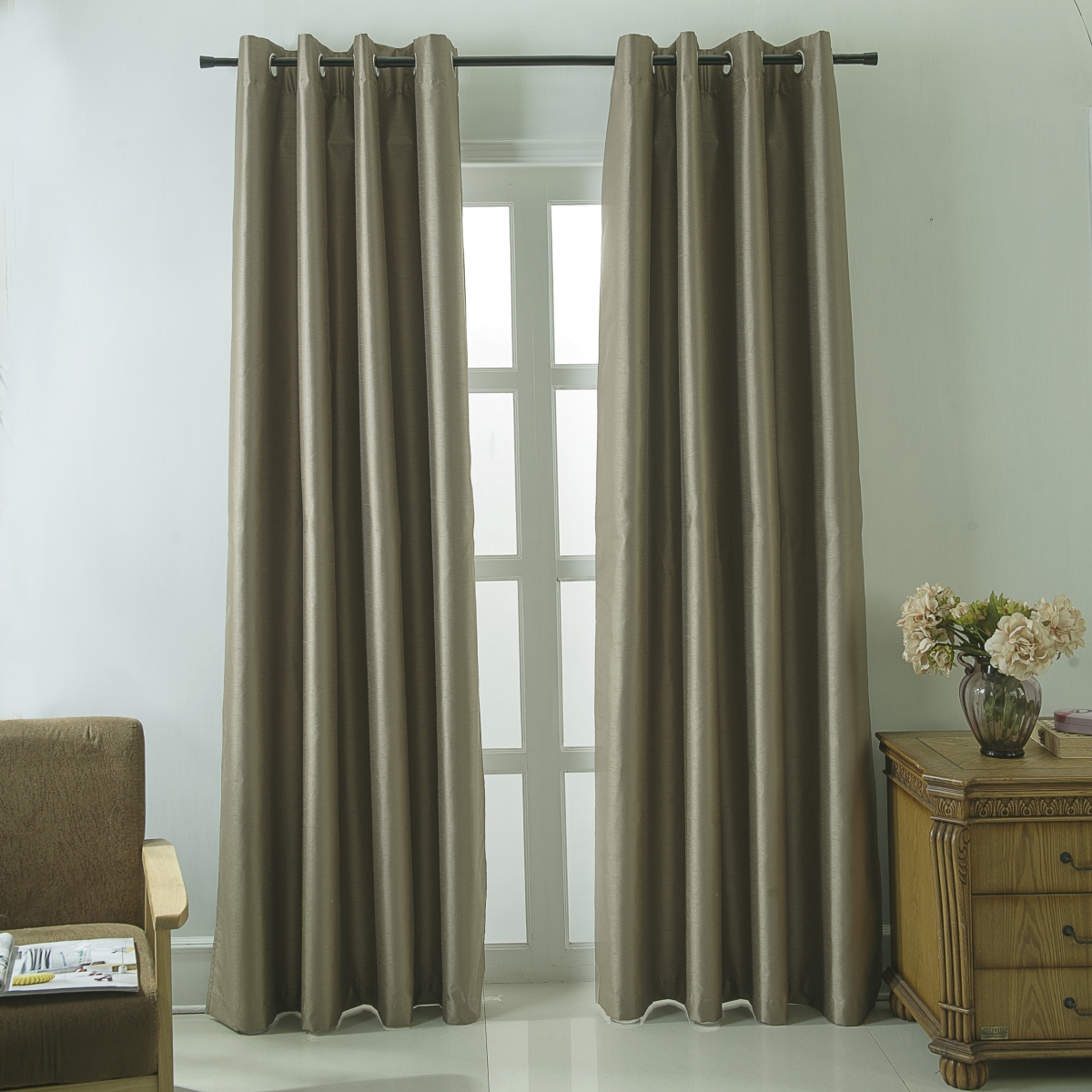 Pns18590 Shelton Faux Silk Room Darkening Grommet Single Curtain Panel In Taupe - 54 X 84 In.