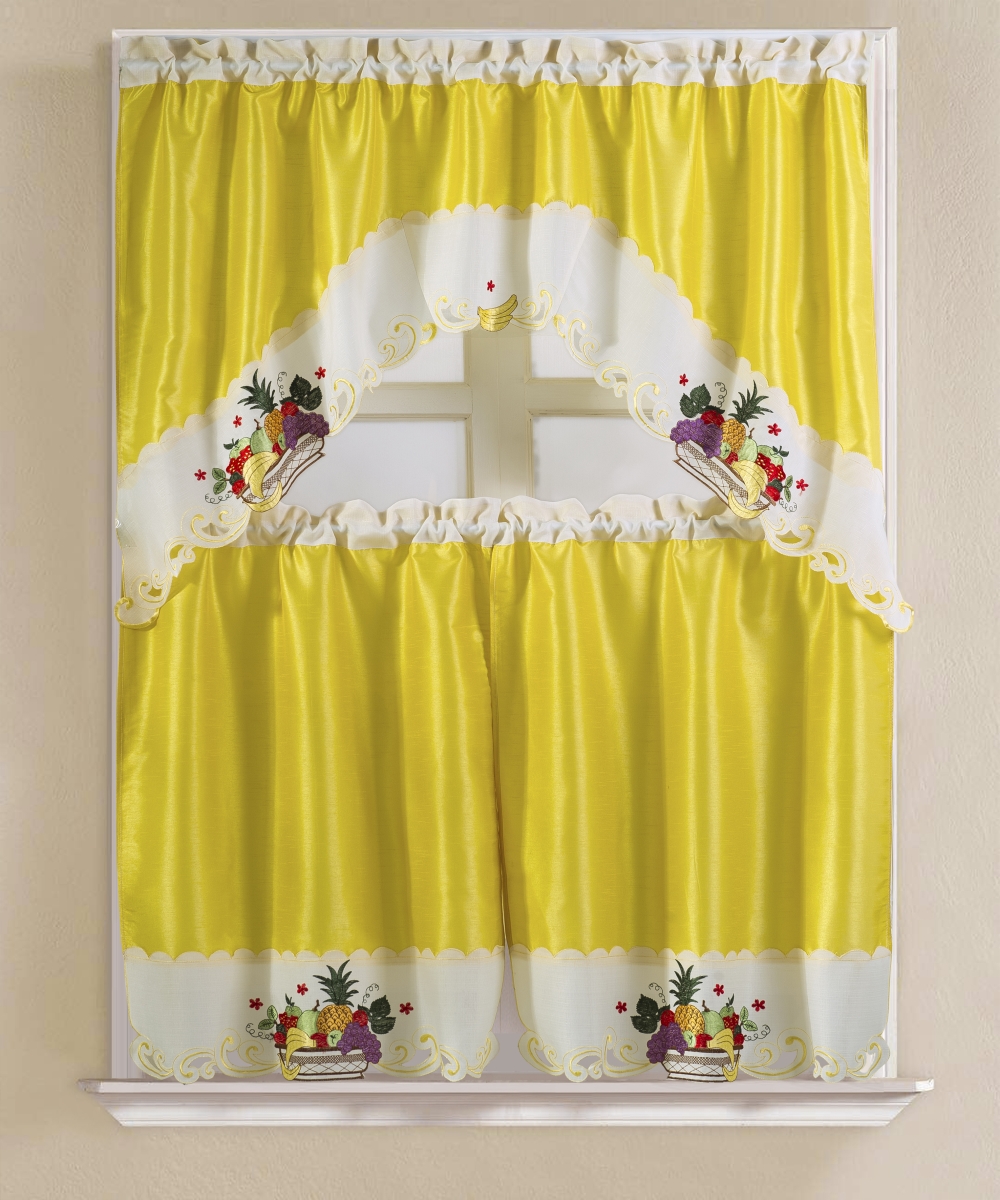 Kcvp064 Vintage Pineapple Faux Silk Tier & Swag Kitchen Curtain Set In Multicolor