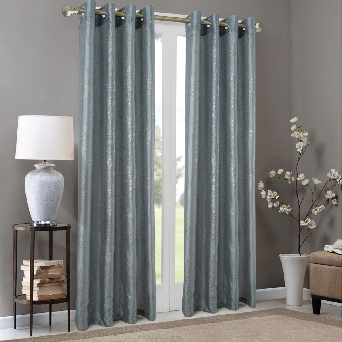 Pnr22217 54 X 84 In. Riverside Metallic Damask Faux Silk Grommet Single Curtain Panel, Charcoal