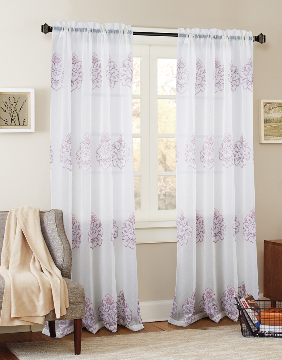 Pnb21246 54 X 84 In. Bergen Floral Embroidered Single Rod Pocket Curtain Panel, Lilac