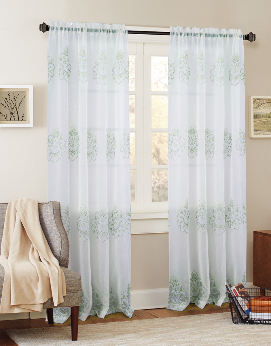Pnb21282 54 X 84 In. Bergen Floral Embroidered Single Rod Pocket Curtain Panel, Sage