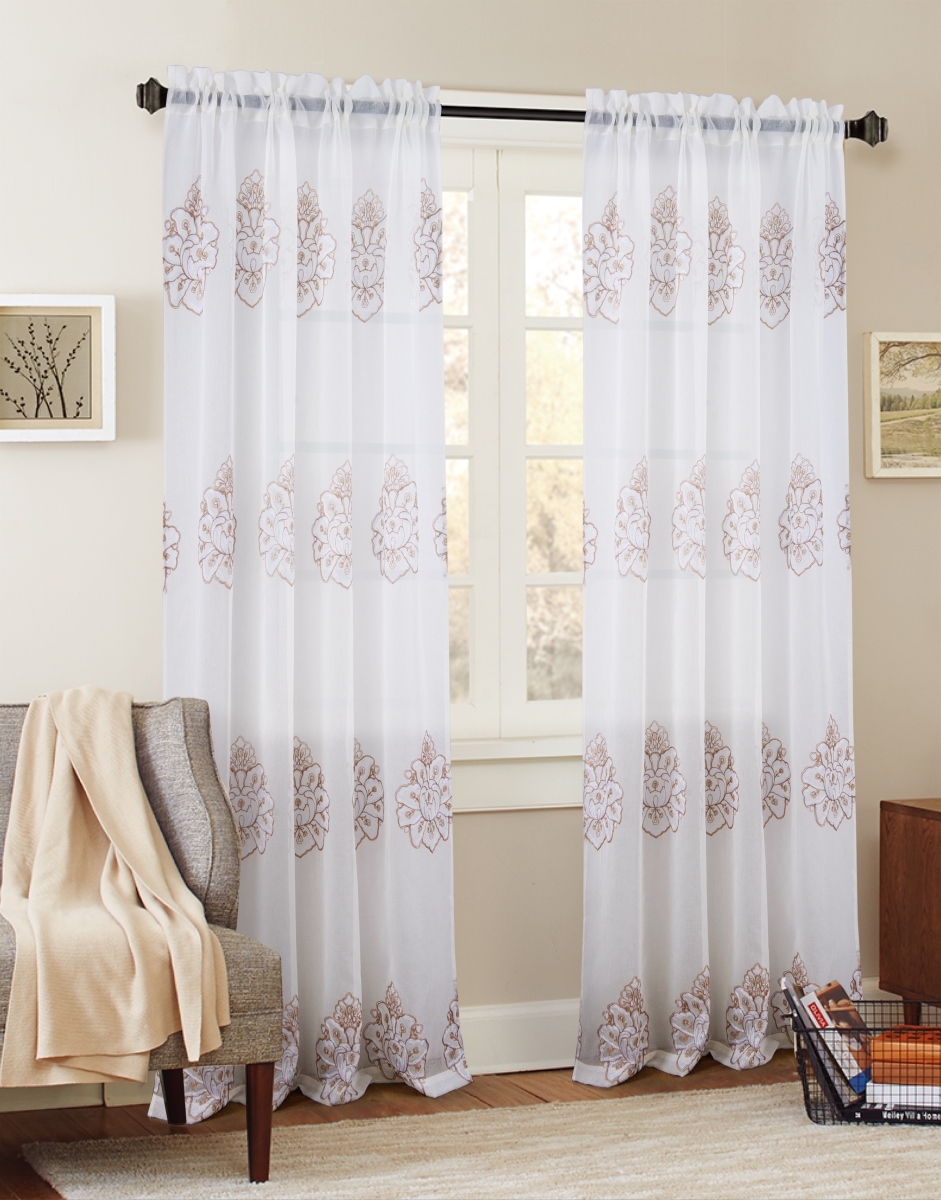 Pnb21290 54 X 84 In. Bergen Floral Embroidered Single Rod Pocket Curtain Panel, Taupe