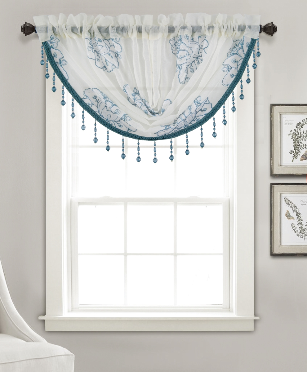 Vlb01608 47 X 37 In. Bergen Floral Embroidered Swag Valance, Blue