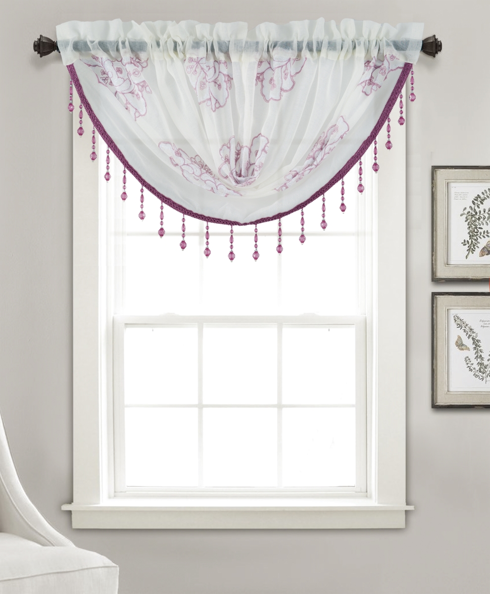 Vlb01646 47 X 37 In. Bergen Floral Embroidered Swag Valance, Lilac